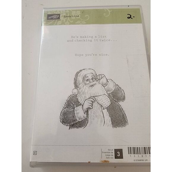 Stampin Up! Christmas Winter Holiday Retired SANTA'S LIST Set of 3 Stamps NWOT - Picture 1 of 3